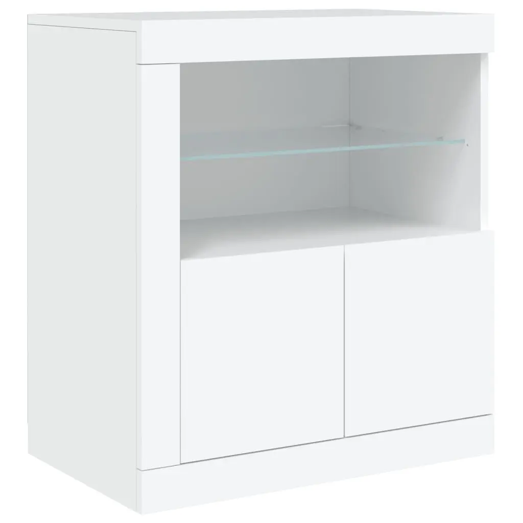 White Sideboard Modern Storage Cabinet RGB LED Lights Engineered Wood 283x37x67 cm