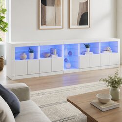 White Sideboard Cabinet with RGB LED Lights for Cozy Spaces