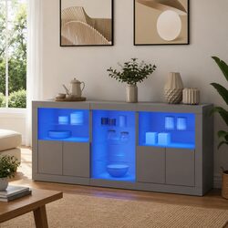 White Modern Sideboard with RGB LED Lighting 162x37x67cm