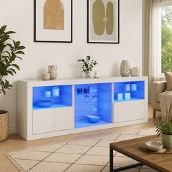 Welcoming White Sideboard Cabinet with LED Lights