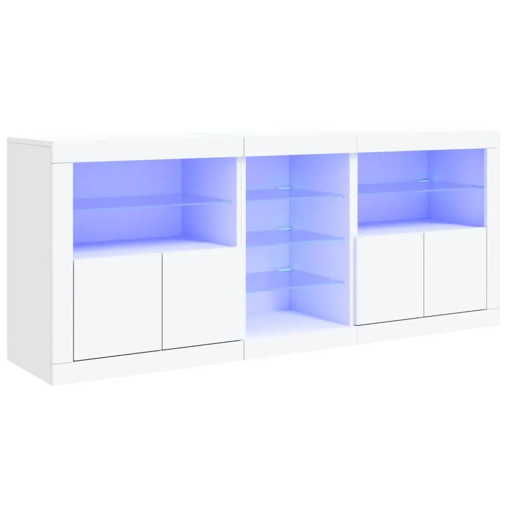 White Sideboard Cabinet Modern RGB LED Lights Storage Buffet 181.5 x 37 x 67 cm Engineered Wood