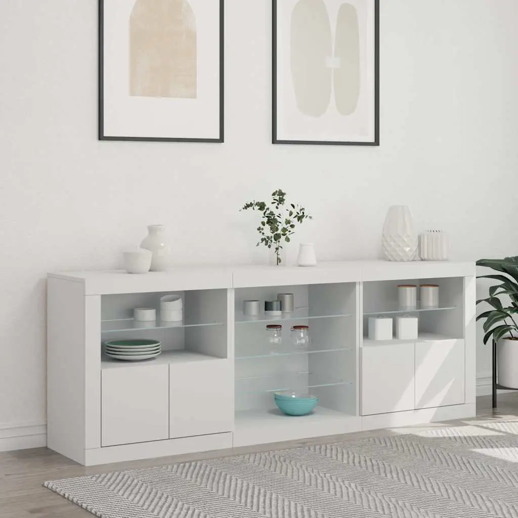 White Sideboard Cabinet Modern RGB LED Lights Storage Buffet 181.5 x 37 x 67 cm Engineered Wood