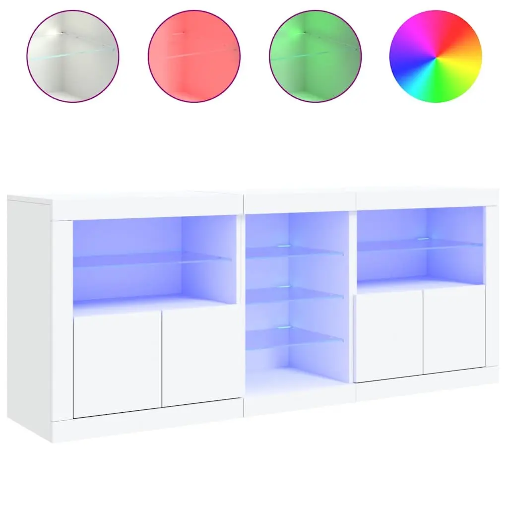White Sideboard Cabinet Modern RGB LED Lights Storage Buffet 181.5 x 37 x 67 cm Engineered Wood