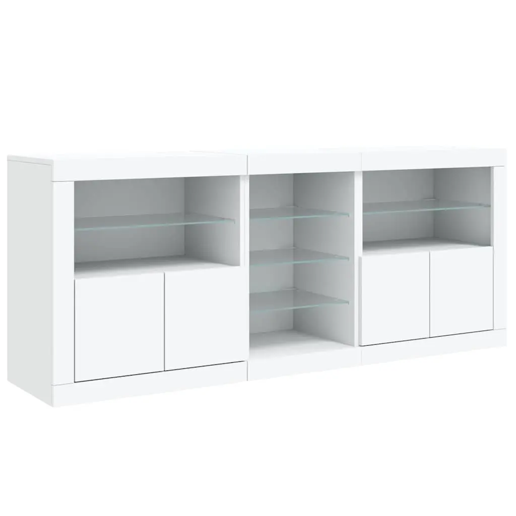 White Sideboard Cabinet Modern RGB LED Lights Storage Buffet 181.5 x 37 x 67 cm Engineered Wood