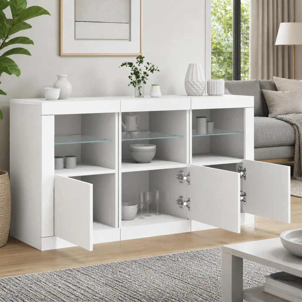 White Sideboard with RGB LED Lights for Living Spaces