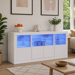 Elegant White Sideboard with RGB LED Lighting 142.5x37x67cm