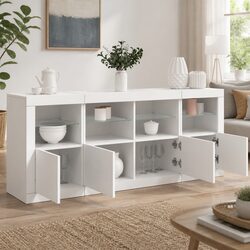 Modern White Sideboard with RGB LED Lights 163x37x67cm