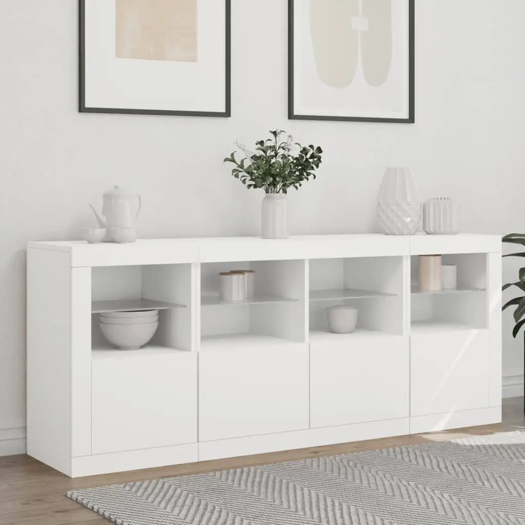 White Sideboard Modern RGB LED Lights 163x37x67cm Engineered Wood