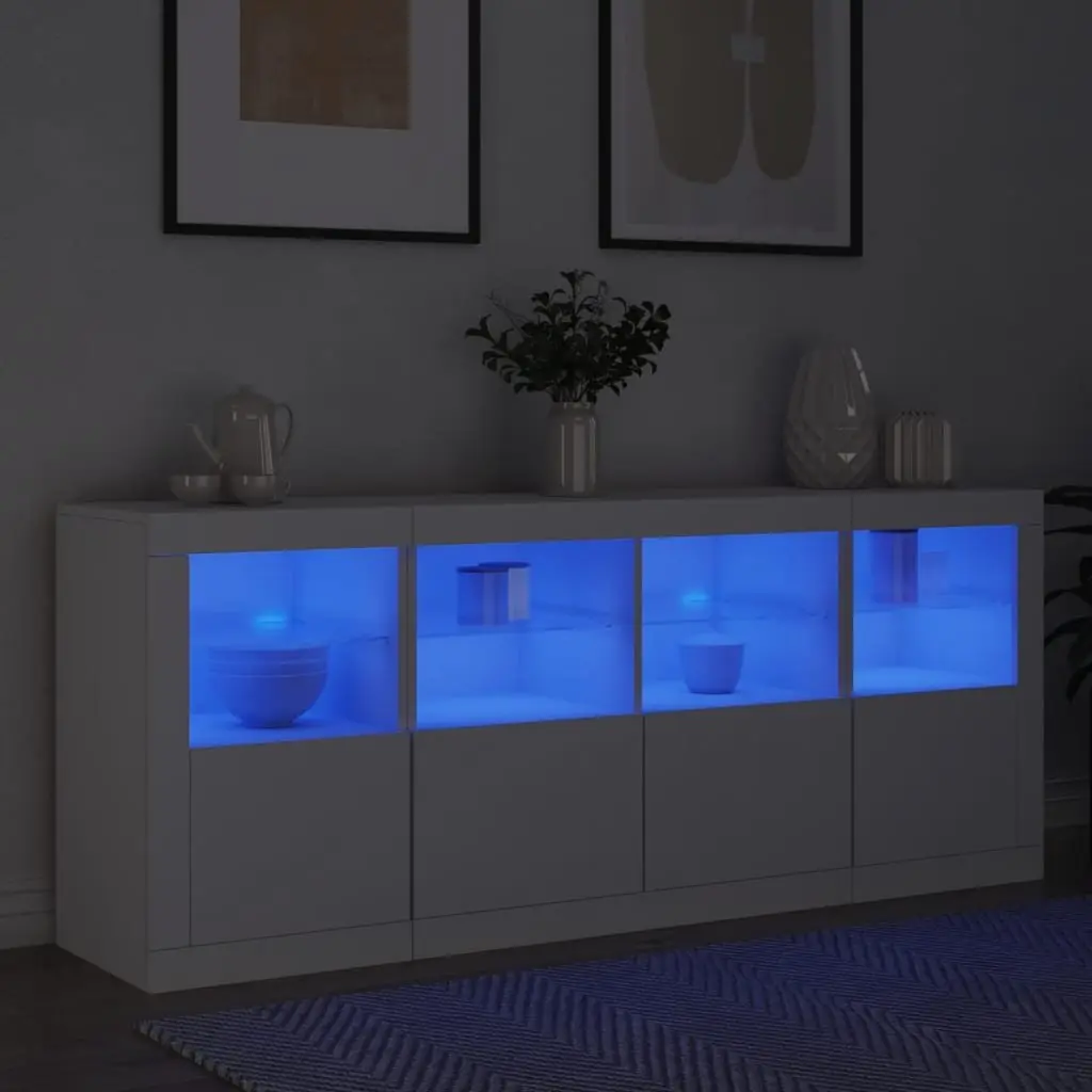 White Sideboard Modern RGB LED Lights 163x37x67cm Engineered Wood
