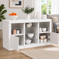 White Sideboard Buffet Cabinet with RGB LED Lights