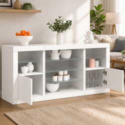 Contemporary White Sideboard with RGB LED Lights