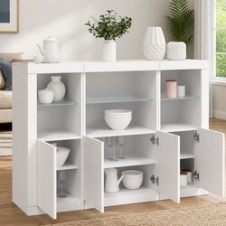 Modern 3-Piece White Sideboard with RGB LED Lights