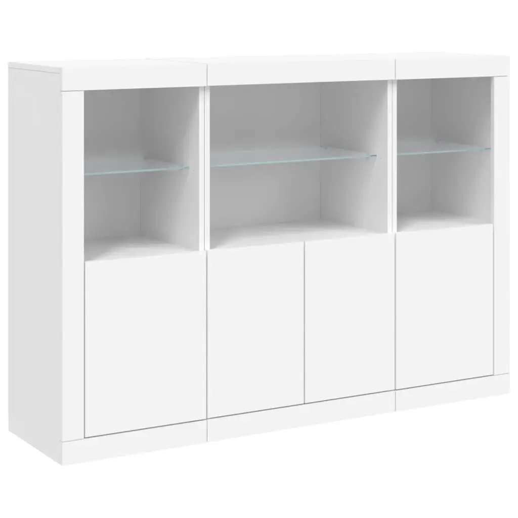 Sideboards RGB LED Lights 3 Pieces White Engineered Wood Storage Cabinet Buffet Furniture