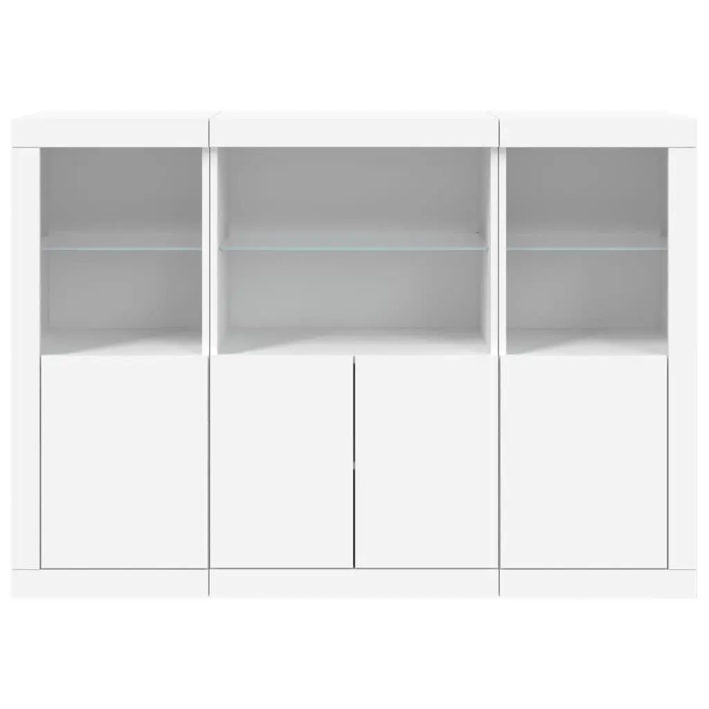 Sideboards RGB LED Lights 3 Pieces White Engineered Wood Storage Cabinet Buffet Furniture