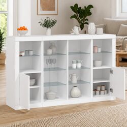 Elegant White Sideboards with RGB LED Lighting Set
