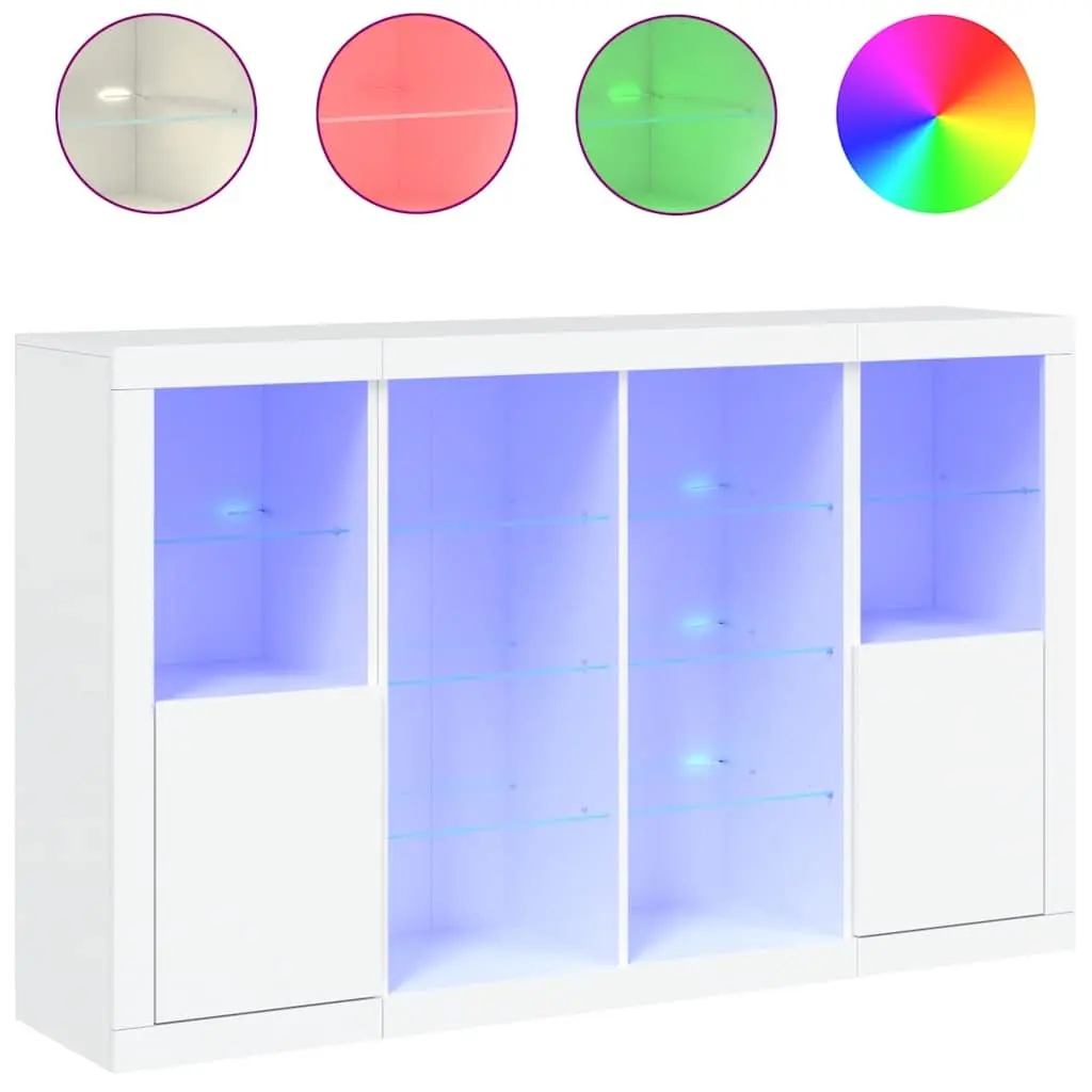 White Sideboards RGB LED Lights 3 Piece Set Storage Cabinets Engineered Wood