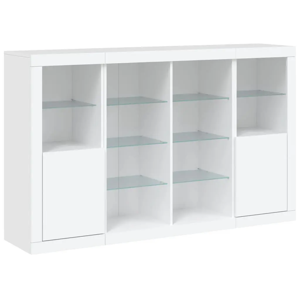 White Sideboards RGB LED Lights 3 Piece Set Storage Cabinets Engineered Wood