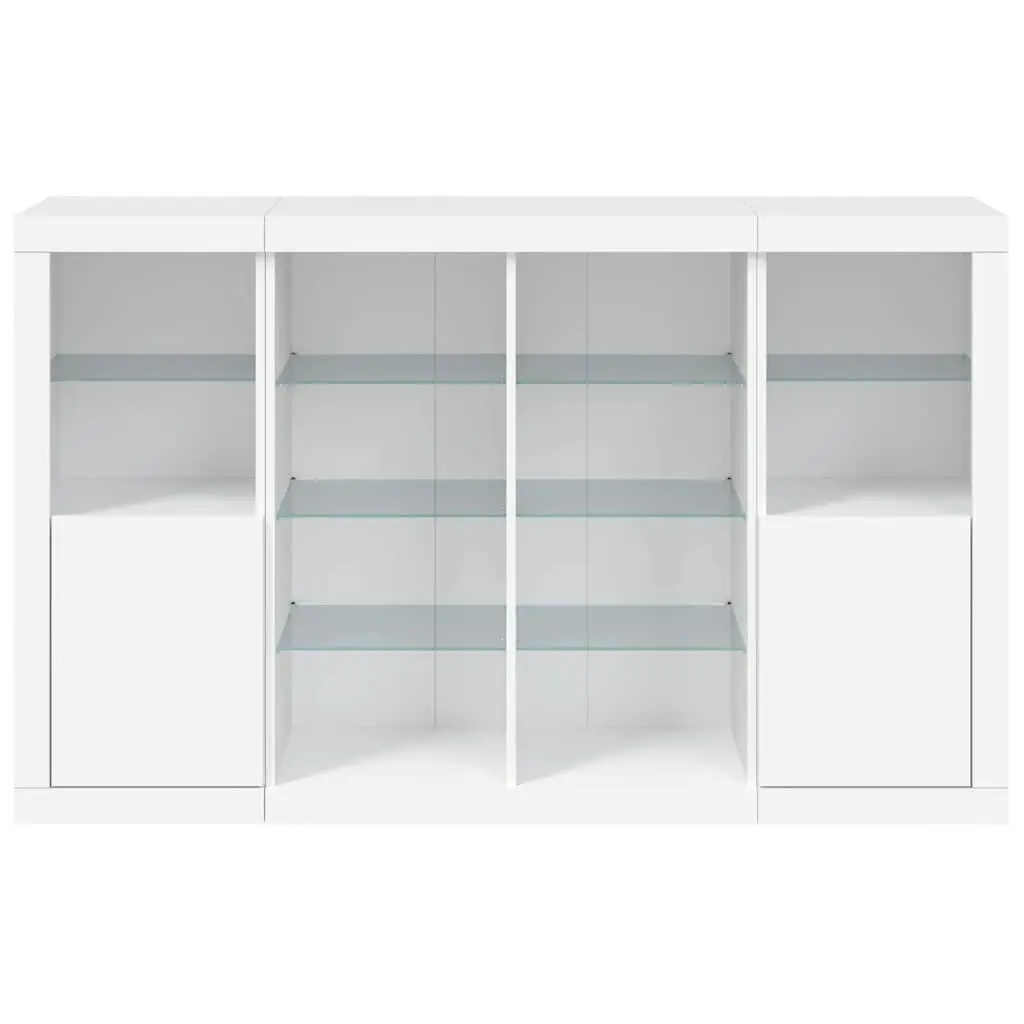 White Sideboards RGB LED Lights 3 Piece Set Storage Cabinets Engineered Wood