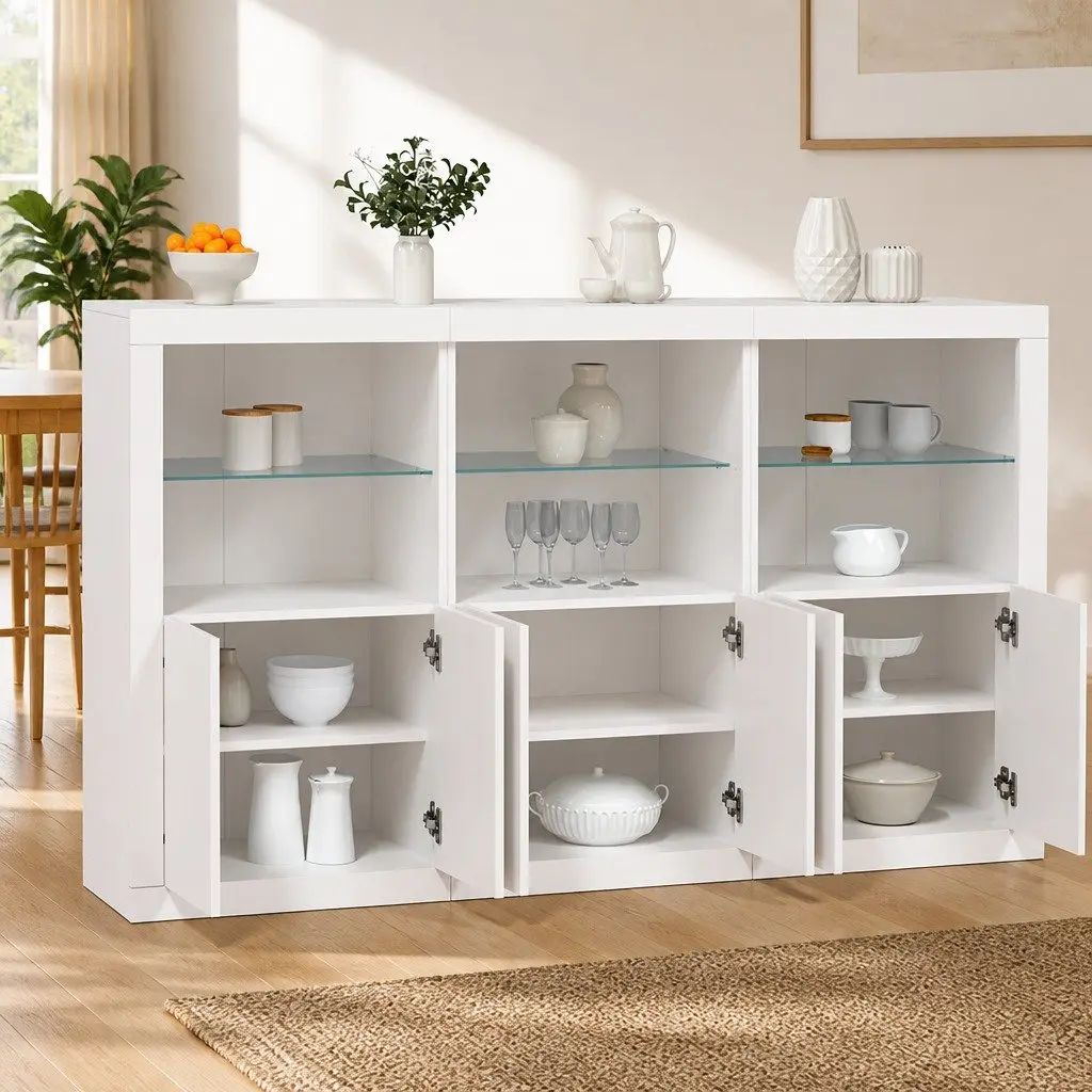 Sideboard Cabinet White Modern 181.5 x 37 x 100 cm Engineered Wood with RGB LED Lights