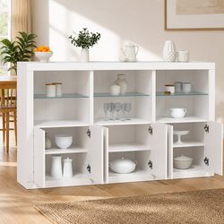 Contemporary White Sideboard Cabinet with LED Lighting
