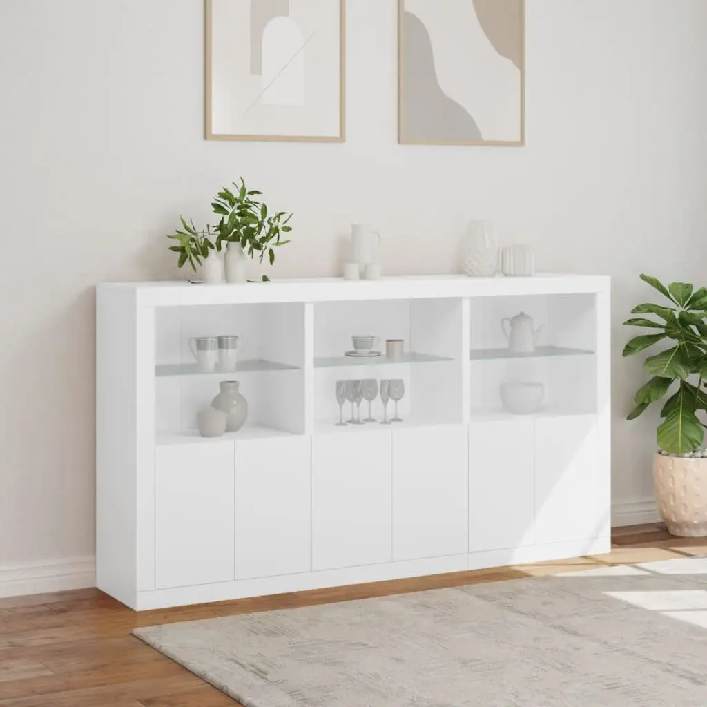 Sideboard Cabinet White Modern 181.5 x 37 x 100 cm Engineered Wood with RGB LED Lights
