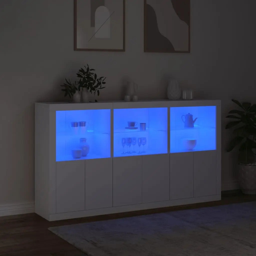 Sideboard Cabinet White Modern 181.5 x 37 x 100 cm Engineered Wood with RGB LED Lights