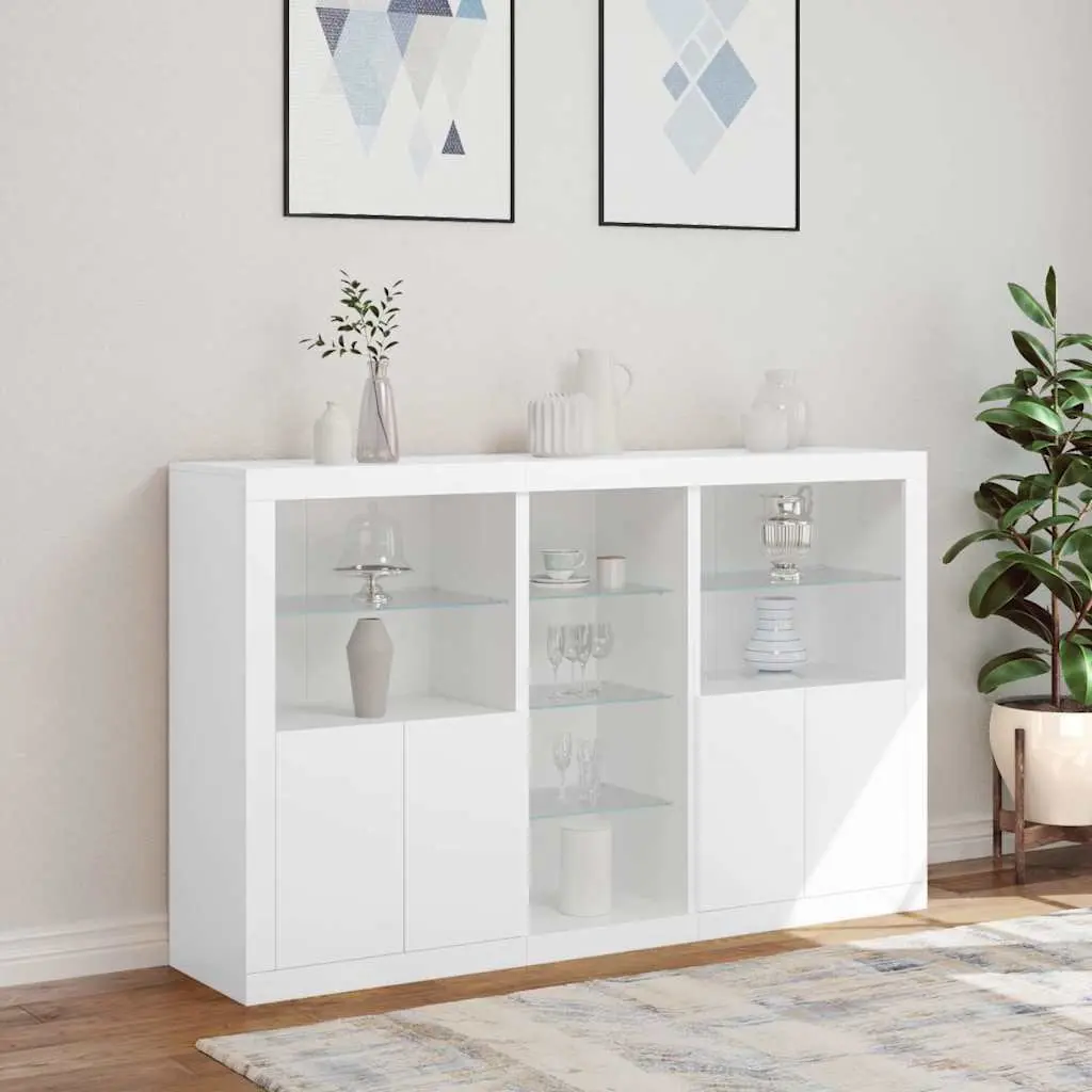 Sideboard Cabinet White Modern 162cm Engineered Wood with RGB LED Lights