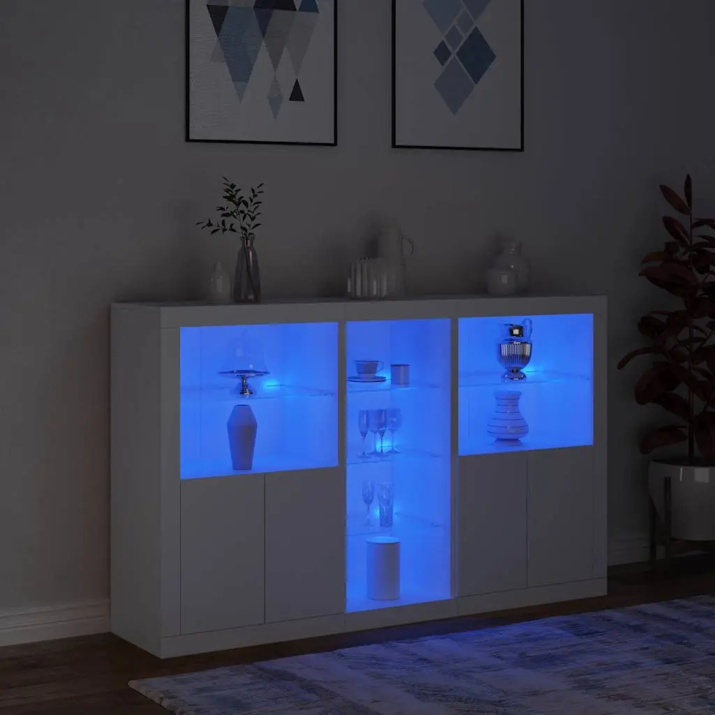 Sideboard Cabinet White Modern 162cm Engineered Wood with RGB LED Lights
