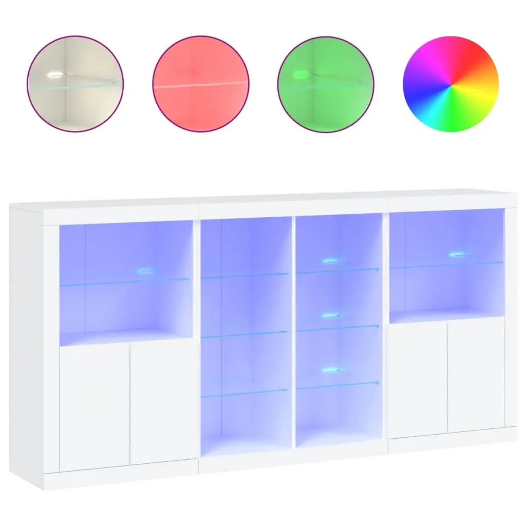 Sideboard Cabinet Modern White RGB LED Lights Storage Engineered Wood 202x37x100 cm
