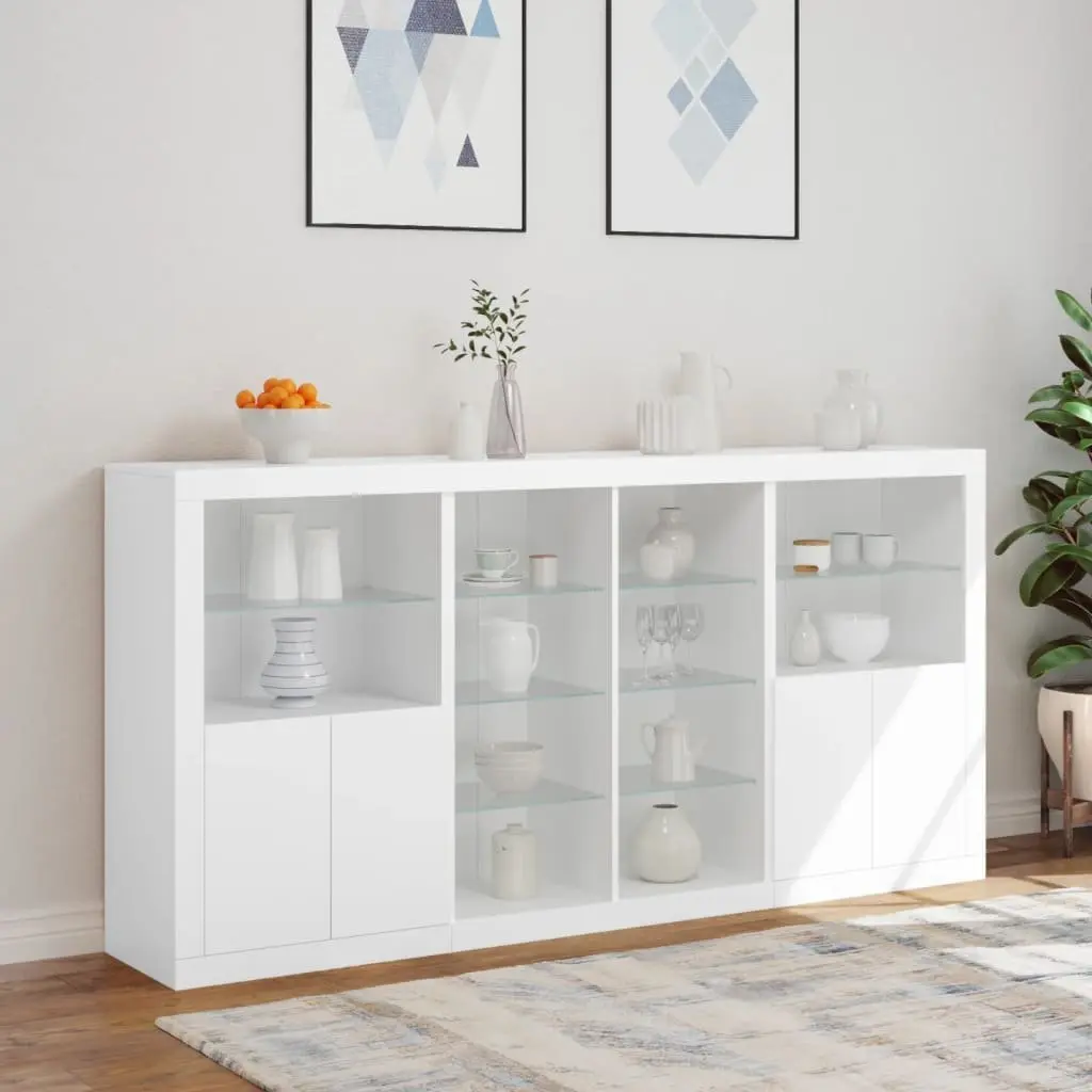 Sideboard Cabinet Modern White RGB LED Lights Storage Engineered Wood 202x37x100 cm
