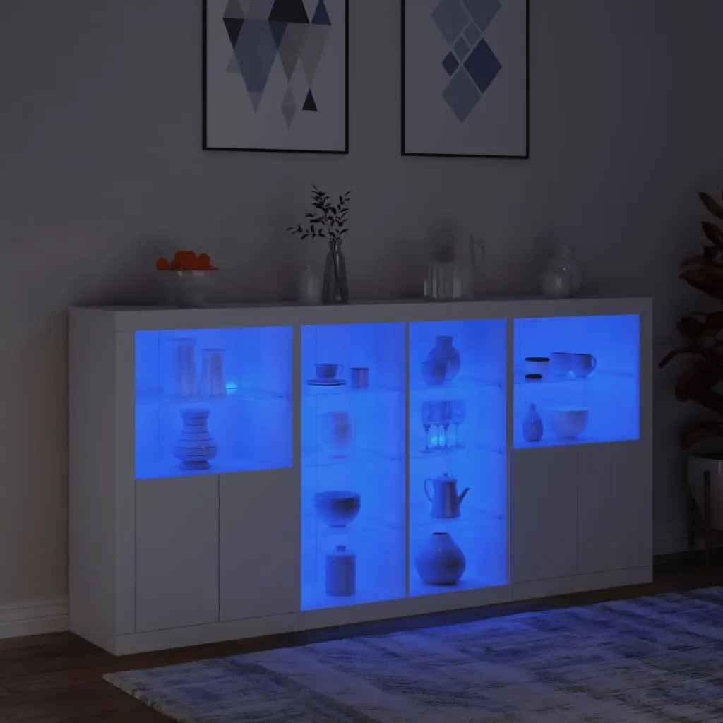 Sideboard Cabinet Modern White RGB LED Lights Storage Engineered Wood 202x37x100 cm