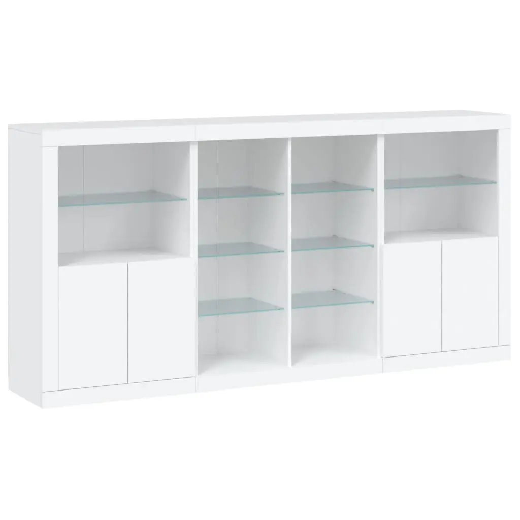 Sideboard Cabinet Modern White RGB LED Lights Storage Engineered Wood 202x37x100 cm