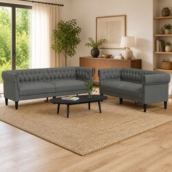 Grey Fabric 2 Piece Sofa Set for Modern Living Rooms
