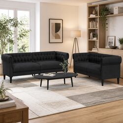 Cozy 2-Piece Black Fabric Sofa Set for Modern Living