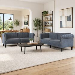 Comfortable 2 Piece Grey Velvet Sofa Set for Living Rooms