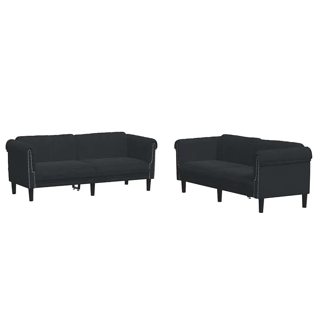 2 Piece Sofa Set Black Velvet Living Room Furniture Modern Design Comfortable
