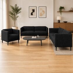 Cozy 3 Piece Black Fabric Sofa Set for Living Rooms