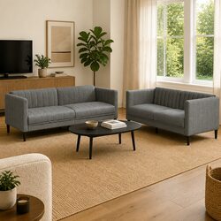 Stylish Grey Fabric 2 Piece Sofa Set for Living Rooms
