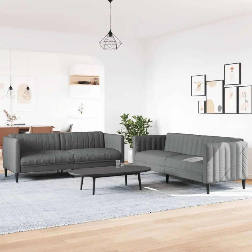 2 Piece Sofa Set Grey Fabric Living Room Seating Modern Design Comfortable Couch