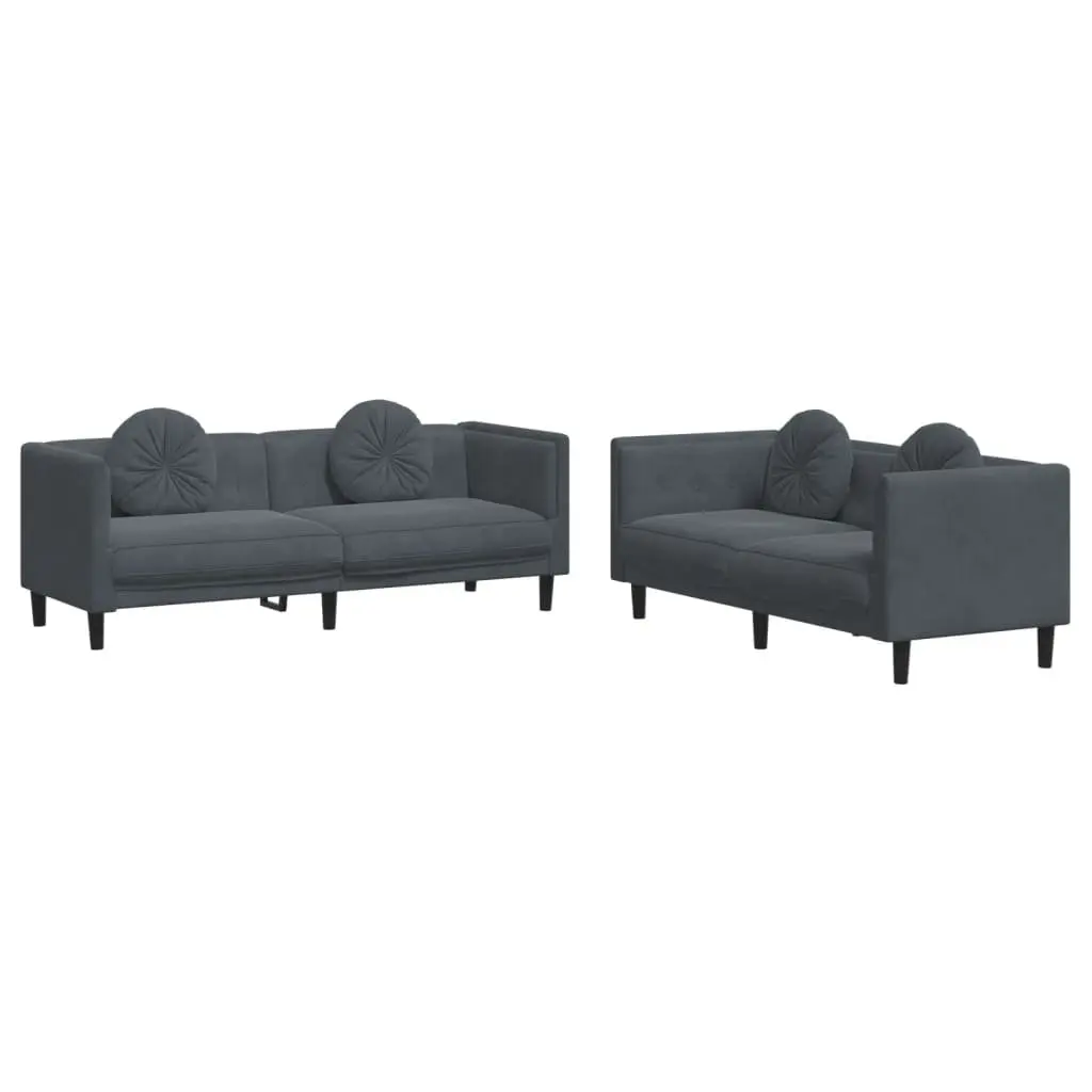 2 Piece Sofa Set Grey Velvet Living Room Furniture Comfortable Seating with
