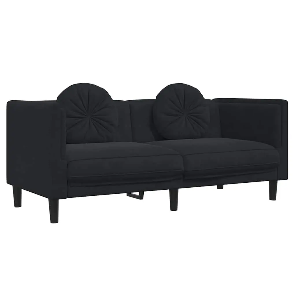 Black Velvet Upholstered Sofa Set 2 Piece Living Room Furniture