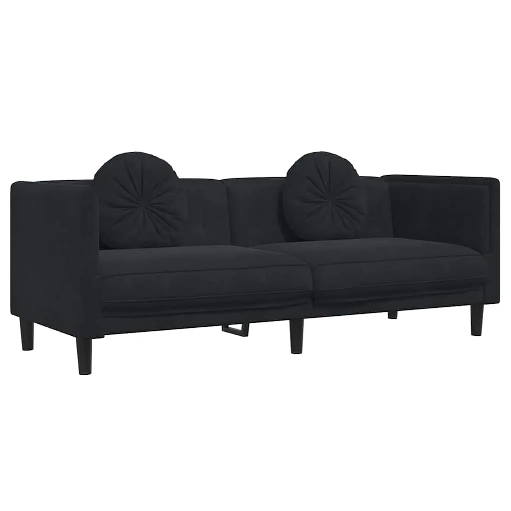 Black Velvet Upholstered Sofa Set 2 Piece Living Room Furniture