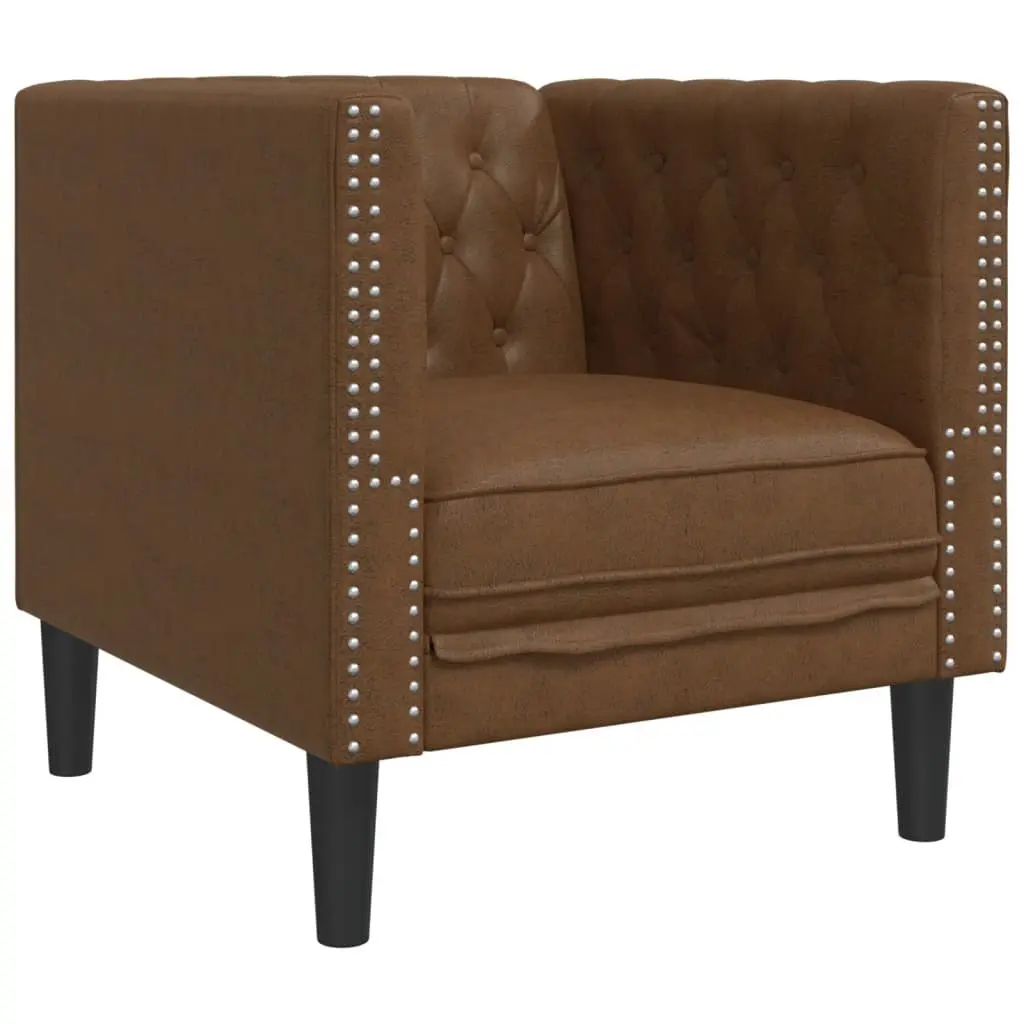 Chesterfield Sofa Set Brown Faux Suede 3 Piece Button Tufted Living Room