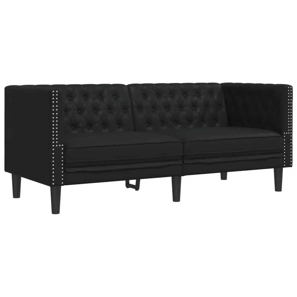 2 Piece Chesterfield Sofa Set Black Faux Leather Button Tufted