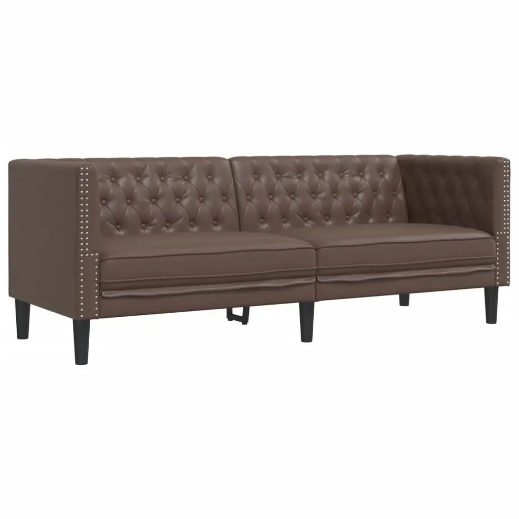 Chesterfield Sofa Set Brown Button Tufted 2 Piece Faux Leather