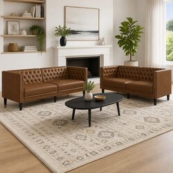 Brown Button Tufted Chesterfield Sofa Set 2 Piece