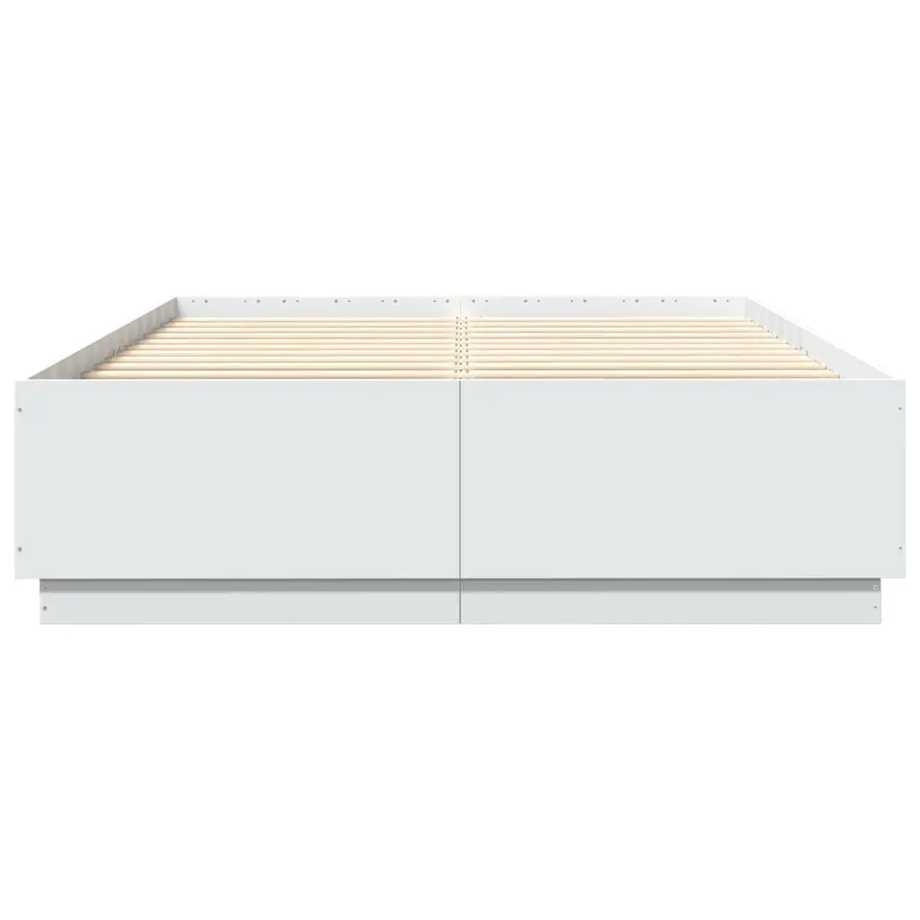 Bed Frame White 150x200 cm Engineered Wood with RGB LED Lights Slatted Base