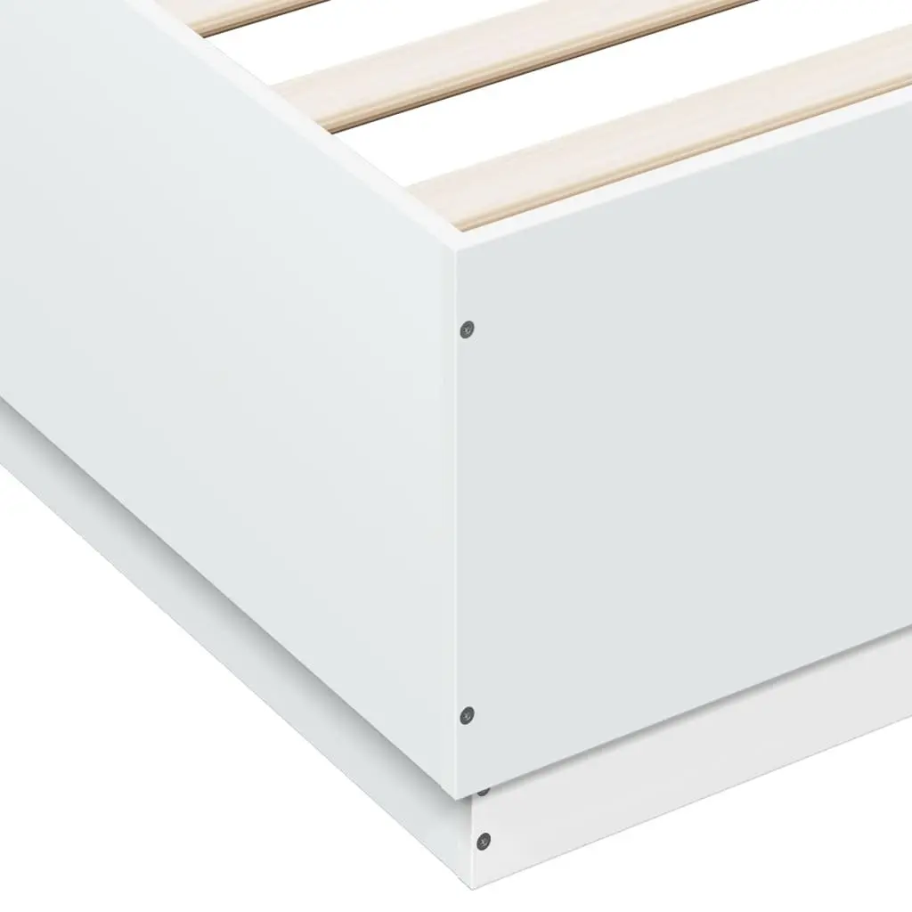 Bed Frame White 150x200 cm Engineered Wood with RGB LED Lights Slatted Base
