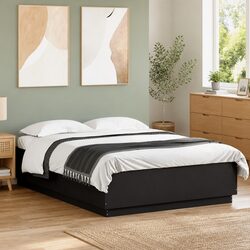 Black Bed Frame with RGB LED Lights 150x200 cm