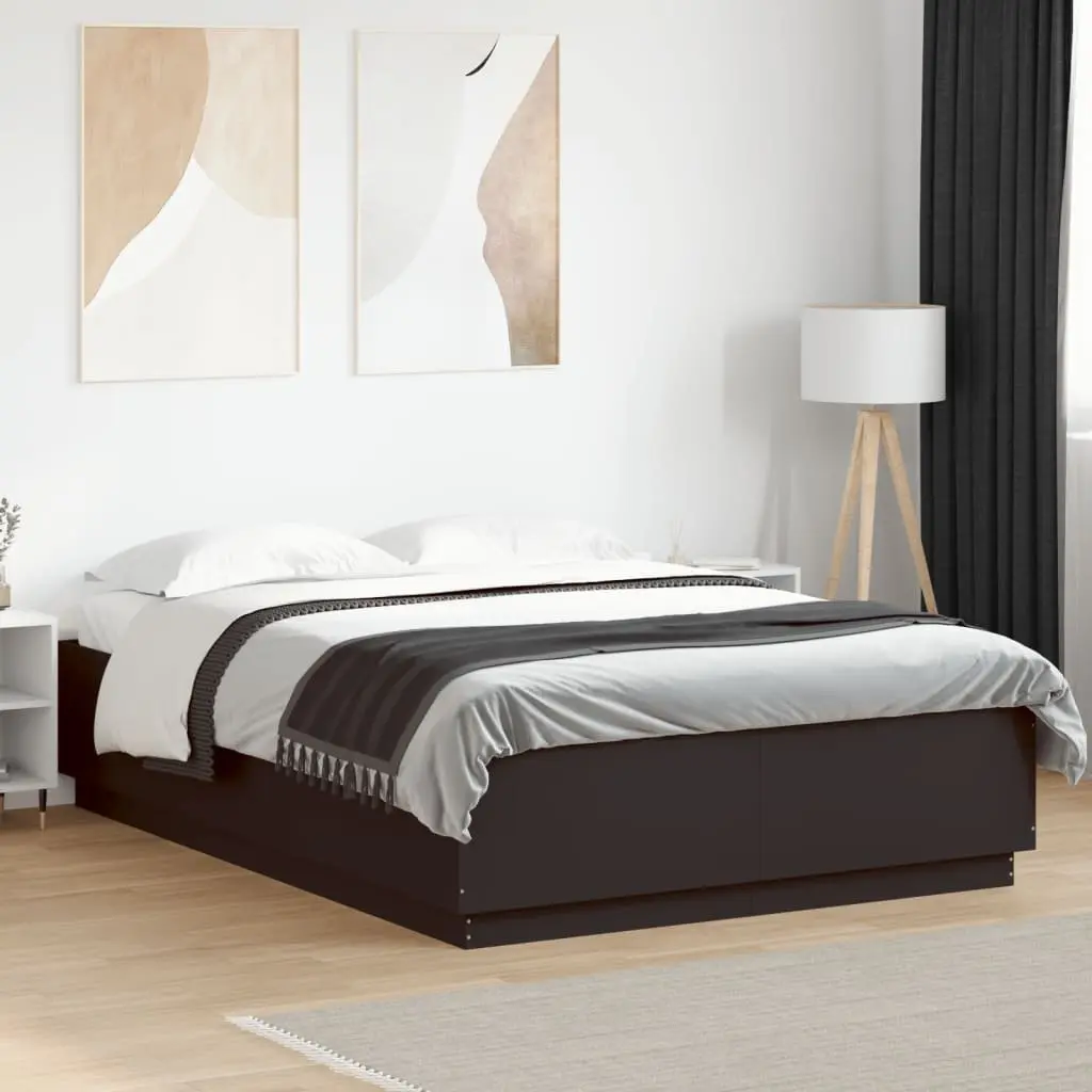 Black Bed Frame RGB LED Lights 150x200 cm Engineered Wood Slatted Base